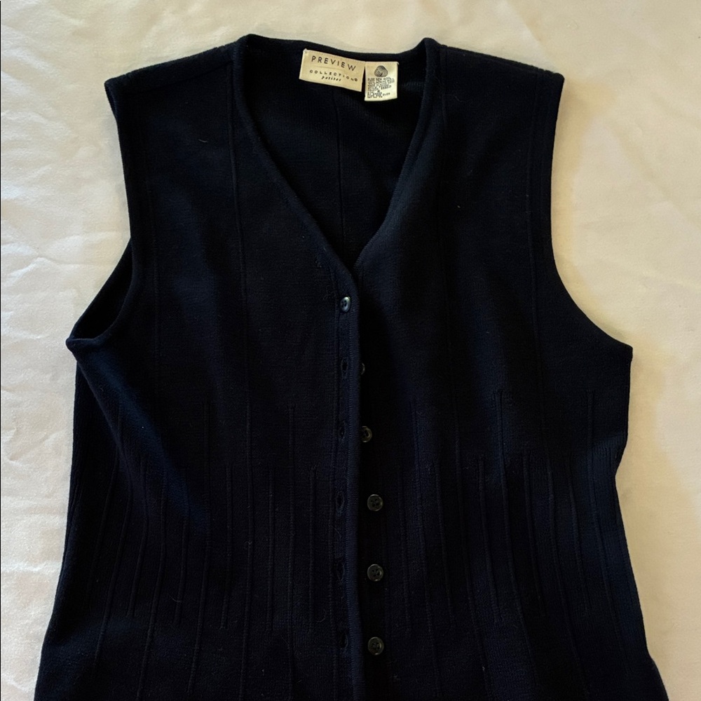 Preview Collection Waist Coat Navy Vest Merino Wool 100% Ribbed Sweater Vest